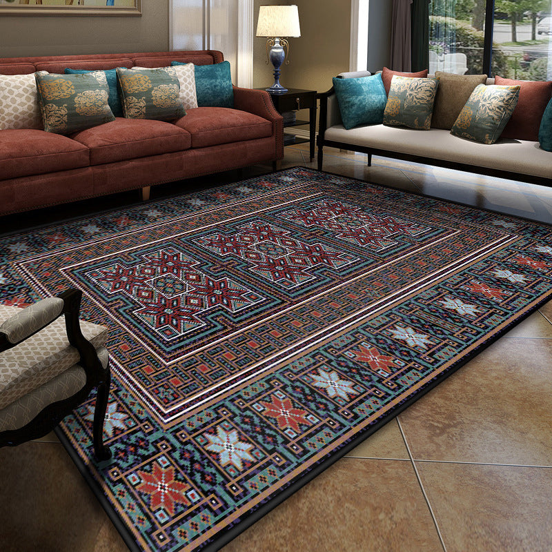 Turkish Symmetric Geometric Pattern Rug Multi Colored Polypropylene Rug Pet Friendly Non-Slip Stain Resistant Carpet for Hall
