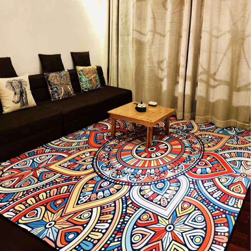 Multi-Color Moroccan Rug Polypropylene Tribal Flower Carpet Anti-Slip Stain Resistant Washable Rug for Living Room