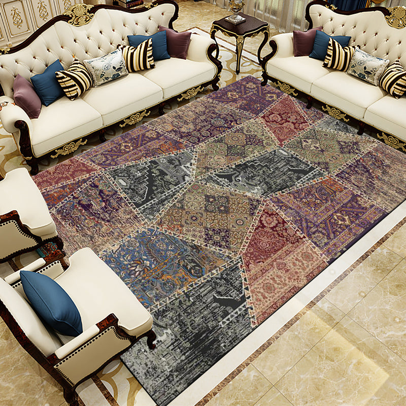 Vintage Distressed Color Moroccan Rug Synthetics Patchwork Carpet Non-Slip Machine Washable Stain Resistant Rug for Great Room
