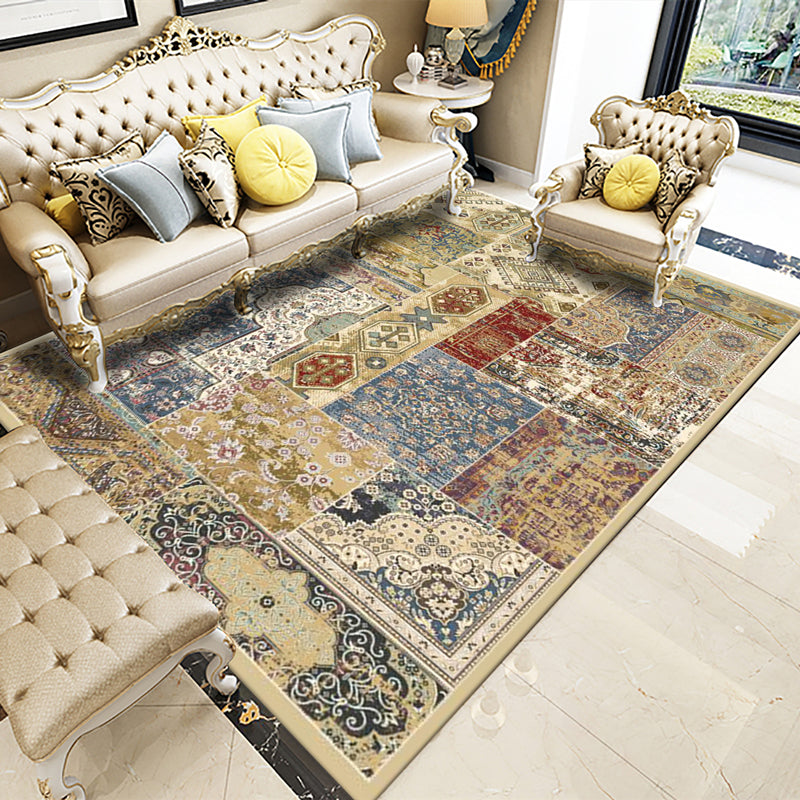 Vintage Distressed Color Moroccan Rug Synthetics Patchwork Carpet Non-Slip Machine Washable Stain Resistant Rug for Great Room