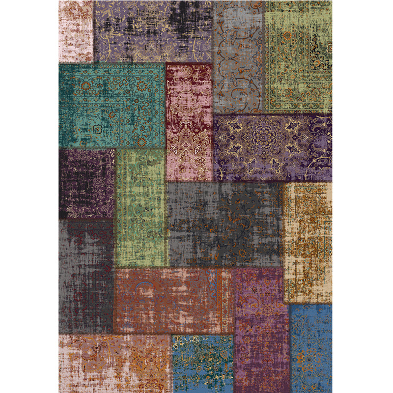 Vintage Distressed Color Moroccan Rug Synthetics Patchwork Carpet Non-Slip Machine Washable Stain Resistant Rug for Great Room