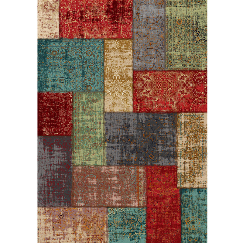 Vintage Distressed Color Moroccan Rug Synthetics Patchwork Carpet Non-Slip Machine Washable Stain Resistant Rug for Great Room