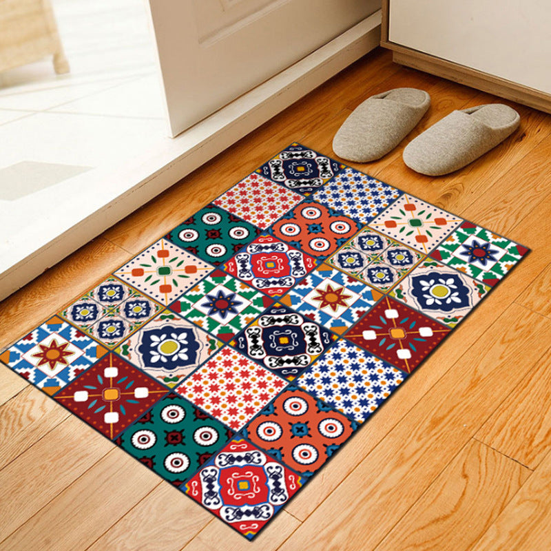 Unusual Geometric Patterned Rug Multi Color Moroccan Style Rug Polyester Anti-Slip Backing Machine Washable Stain Resistant Carpet for Home