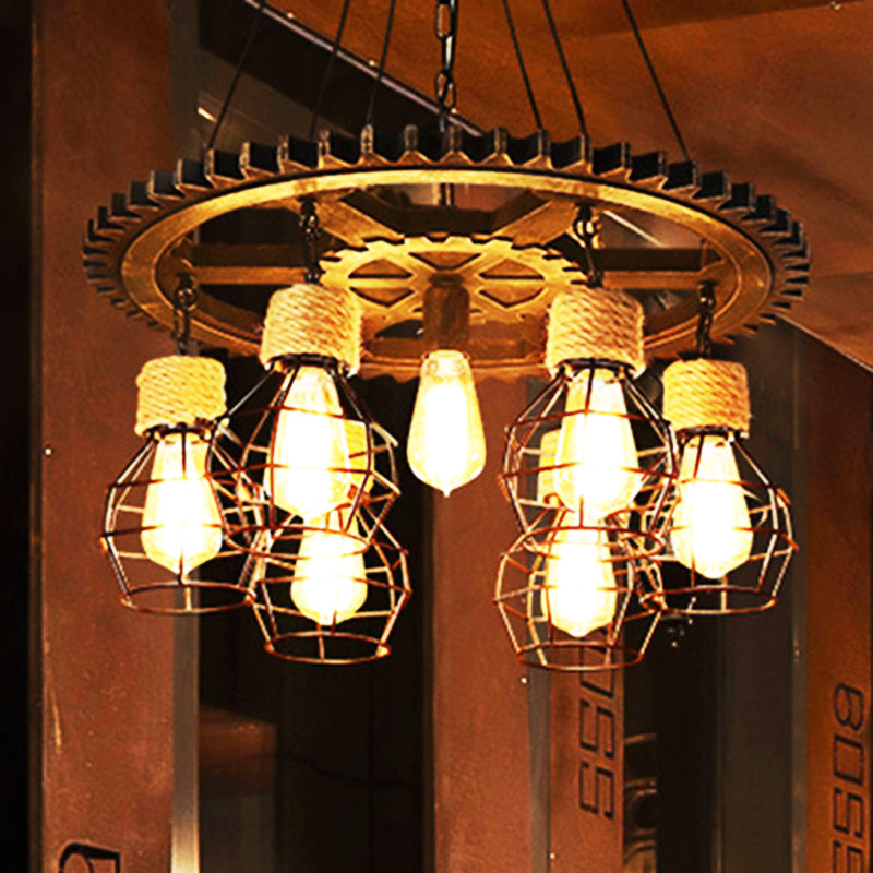 Black Wagon Wheel Chandelier Lamp Metal Industrial Metal 5/7 Light Light Light