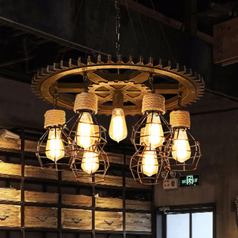Black Wagon Wheel Chandelier Lamp Metal Industrial Metal 5/7 Light Light Light