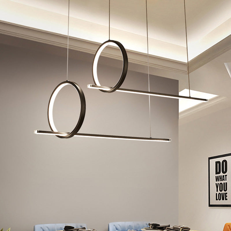 Linear and Ring Ceiling Chandelier Simple Acrylic 1/2 Light Black Hanging Light in Warm/White Light