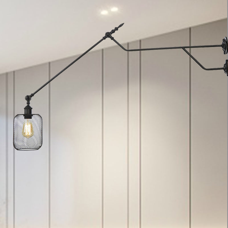 1 Light Metal Wall Lamp Industrial Black Cylinder/Bottle Shade Indoor Sconce Light Fixture