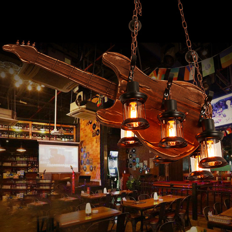 Campaña de vidrio transparente de 6 luces Ligera de la sala de estar de la linterna marrón costera con instrumento de madera