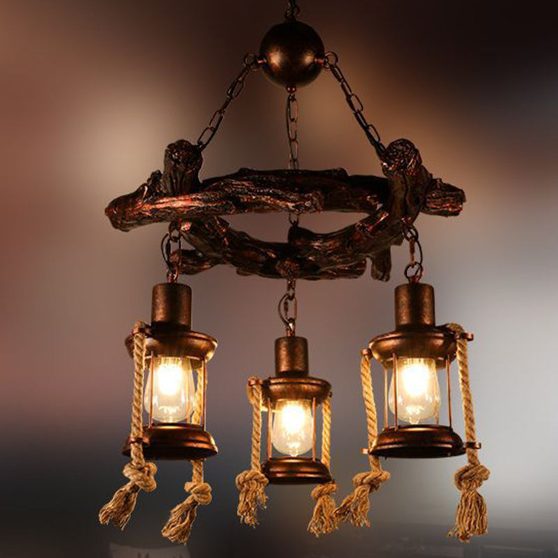 Kerosine helder glas licht kroonluchter vintage stijl 3/7-licht eetkamer hangluchting in brons in brons