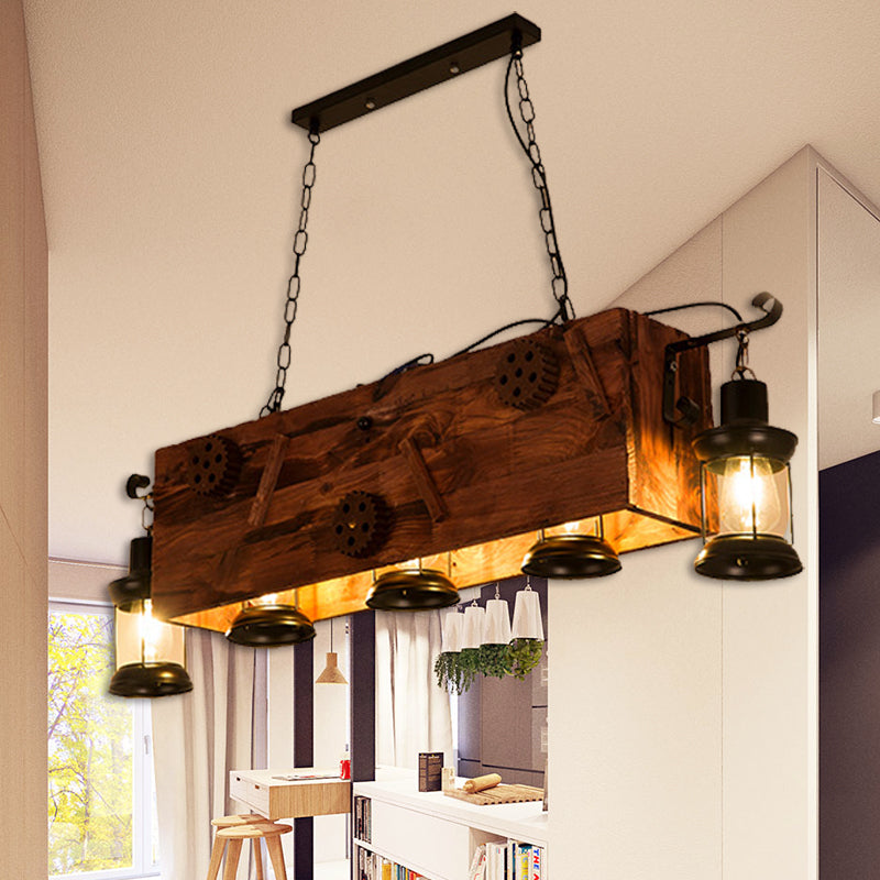 Plafond à 6 bulbs avec lustre de salon côtier à nuance en métal en noir avec rectangle / poisson