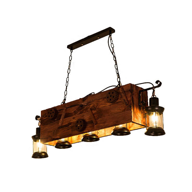 Plafond à 6 bulbs avec lustre de salon côtier à nuance en métal en noir avec rectangle / poisson