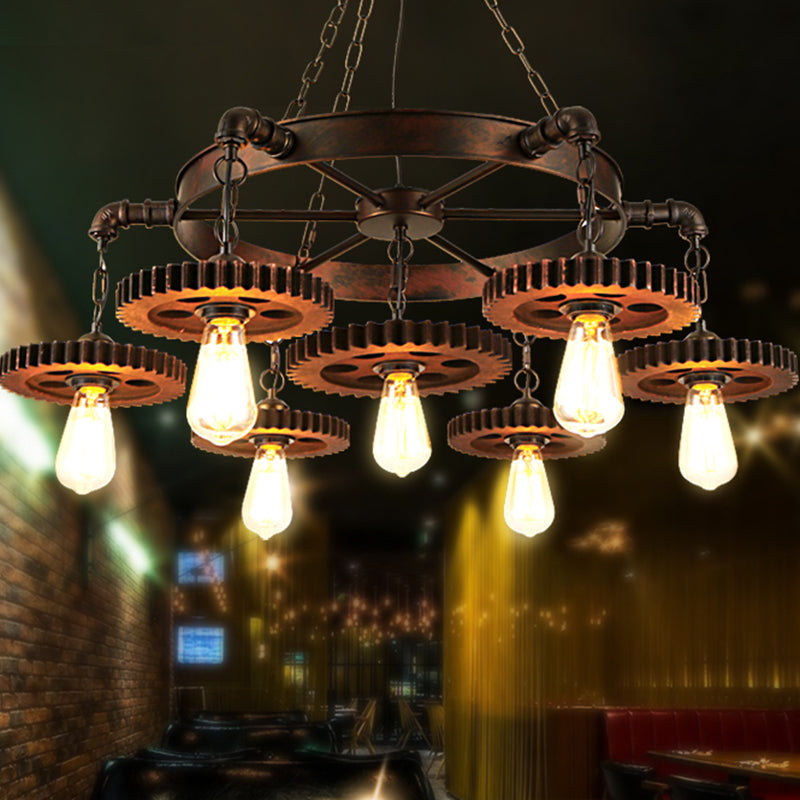 Cuivre antique 7 lumières luminaire luminaire rétro industriel en métal en forme de suspension