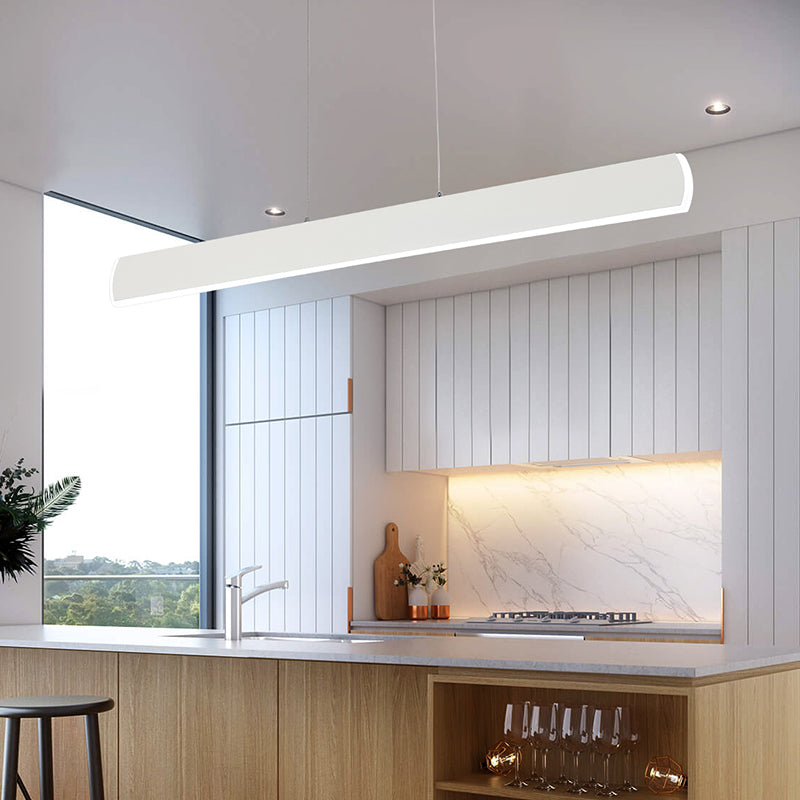 Linearanhänger leichte minimalistische Acryl weiße LED Hängende Deckenleuchte für Esszimmer, 31,5 "/39" breit