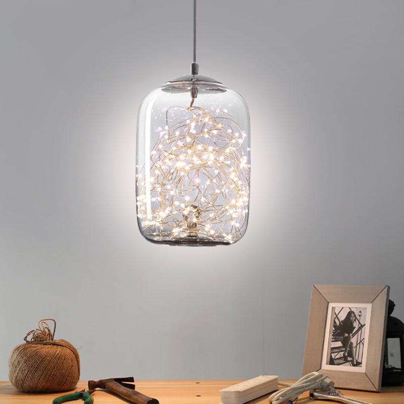Modern LED Pendant Light with Amber/Smoke Grey Glass Globe/Cylinder/Oval Hanging Light Kit for Living Room