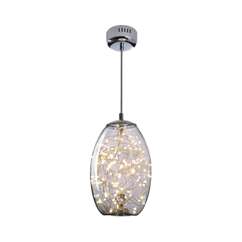 Modern LED Pendant Light with Amber/Smoke Grey Glass Globe/Cylinder/Oval Hanging Light Kit for Living Room