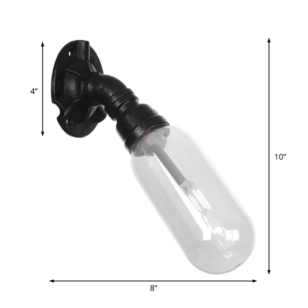 Einzelne leichte klare Glaswand montierte Pfeife Leicht Industrielles schwarzes ovales Wohnzimmer Leuchte