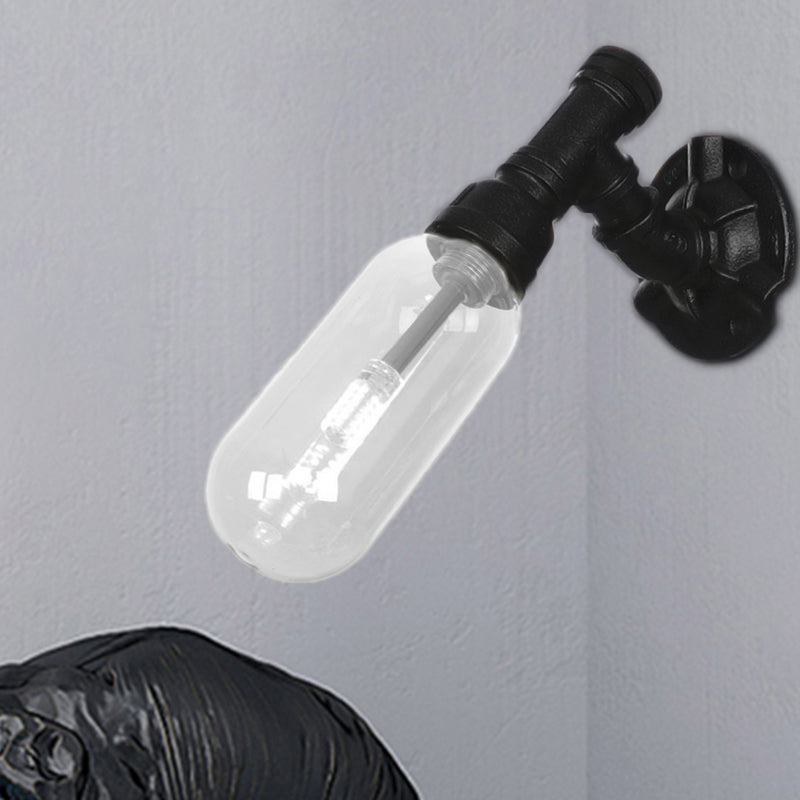 Einzelne leichte klare Glaswand montierte Pfeife Leicht Industrielles schwarzes ovales Wohnzimmer Leuchte