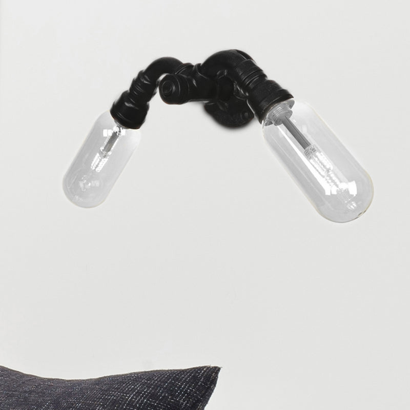 Kapsel Schatten Schlafzimmer Wandleuchte Industrial Metall 2 Lichter Schwarze Leuchte mit Rohrdesign