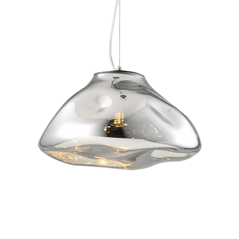 Luce a sospensione in vetro di fusione irregolare moderna 1 luce argento/rosso/blu sospeso per soggiorno, largo 8 "/12"