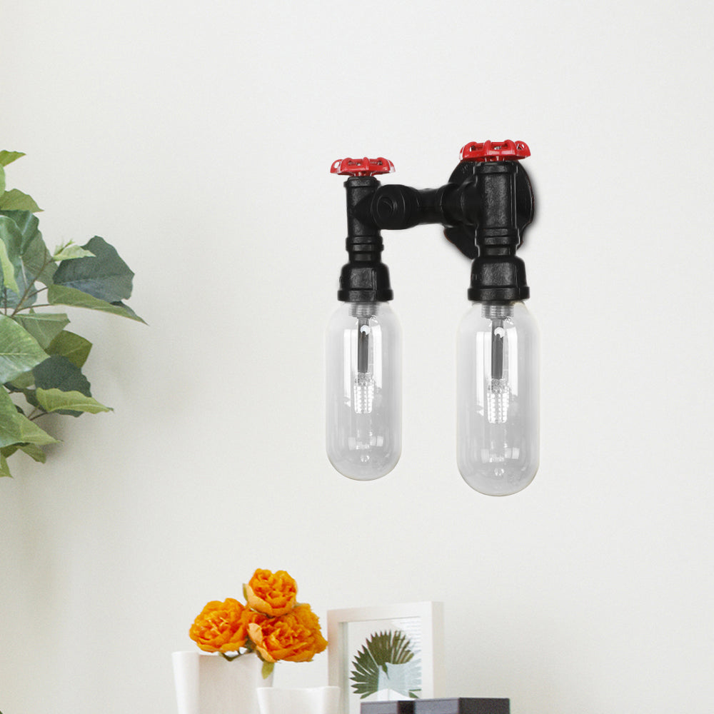 Metall Oval Schattenleuchten Beleuchtung Industrie 2 Lichter Schlafzimmer Wandmontierte Rohr Licht in Schwarz