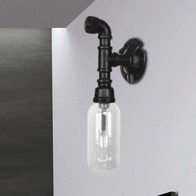 Capsule noire Shade Light Light Industrial Clear Verre 1 Corridor Light Corridor Mur Moupping avec conception de tuyaux