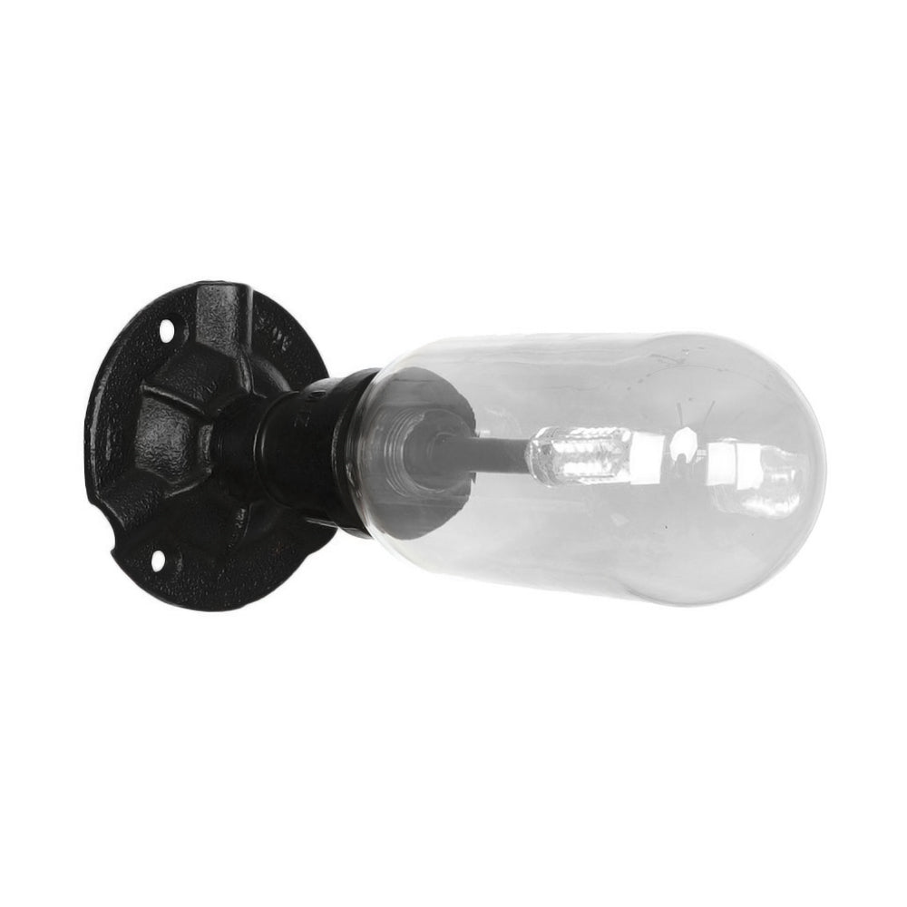 1 Light Wall Lamp Lighting Industrial Capsule Clear Glass Sconce Light Fixture in Black with Pipe Design