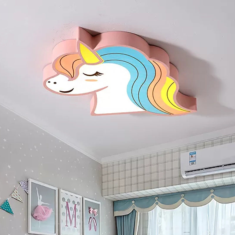 Child Bedroom Unicorn Flush Ceiling Light Acrylic Cartoon Multi-Colored Ceiling Fixture