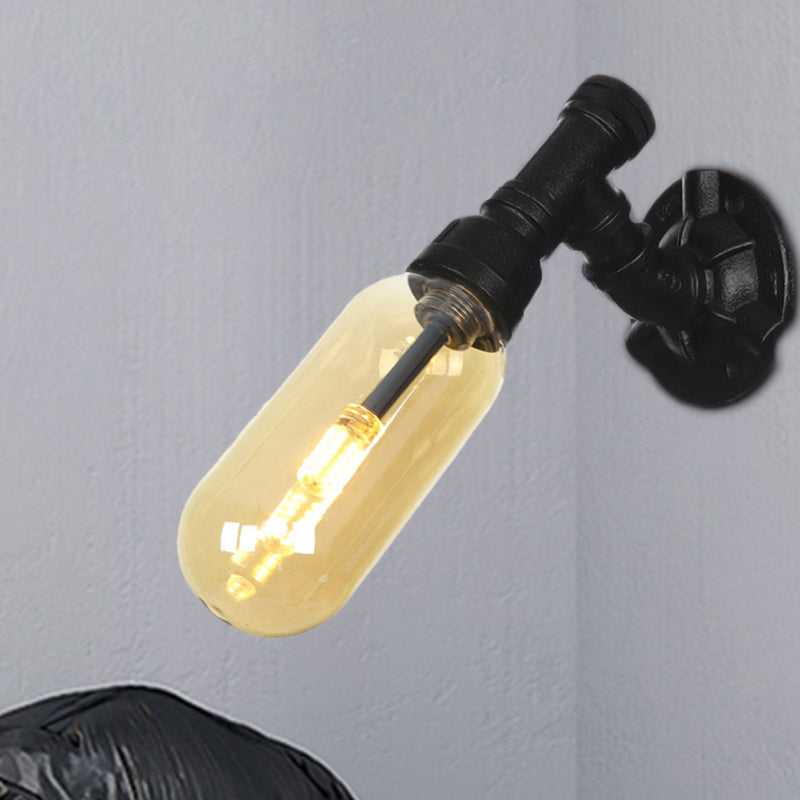 1 Glühbirnenkapsel Lampe Black Industrial Metall und Bernsteinglaswand Montiertes Licht für Innenräume mit Rohr