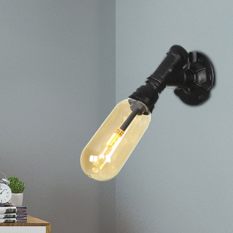 1 Glühbirnenkapsel Lampe Black Industrial Metall und Bernsteinglaswand Montiertes Licht für Innenräume mit Rohr