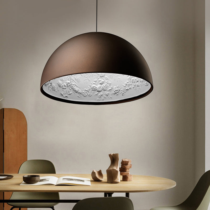 Lampada a sospensione per tonalità a cupola con motivo a fiore all'interno di metallo moderno 1 luce chiaro/caffè/luce appennata a sospensione, largo 16 "/23.5" /35.5 "
