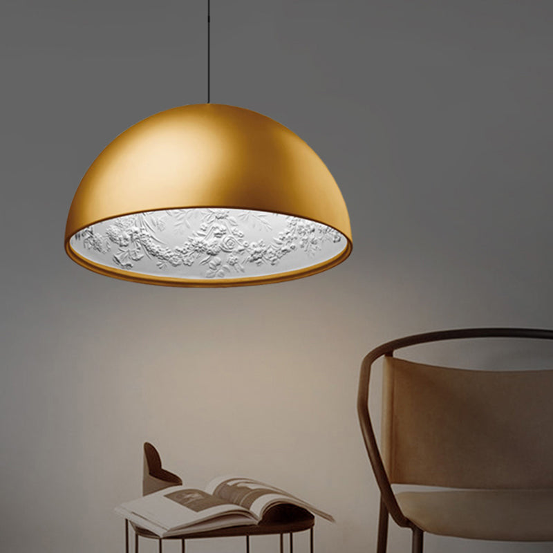 Lampada a sospensione per tonalità a cupola con motivo a fiore all'interno di metallo moderno 1 luce chiaro/caffè/luce appennata a sospensione, largo 16 "/23.5" /35.5 "