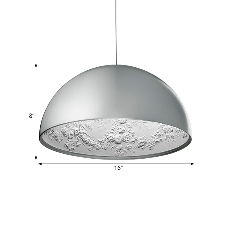 Lampada a sospensione per tonalità a cupola con motivo a fiore all'interno di metallo moderno 1 luce chiaro/caffè/luce appennata a sospensione, largo 16 "/23.5" /35.5 "