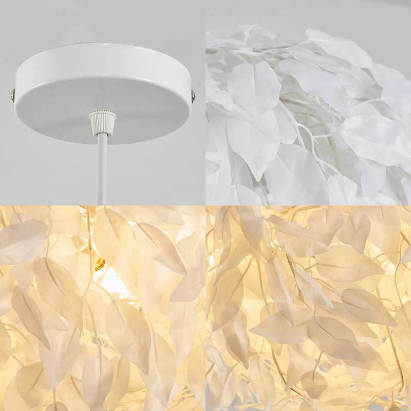 White Leaf Pendant Lamp Modern Fabric 1 Light Bedroom Hanging Light Fixture, 19.5"/23.5"/27.5" Wide