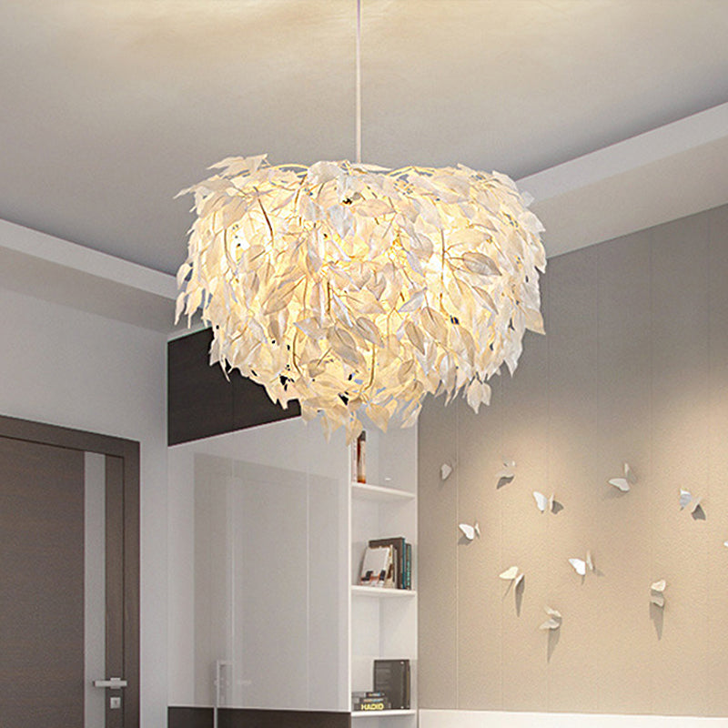 White Leaf Pendant Lamp Modern Fabric 1 Light Bedroom Hanging Light Fixture, 19.5"/23.5"/27.5" Wide