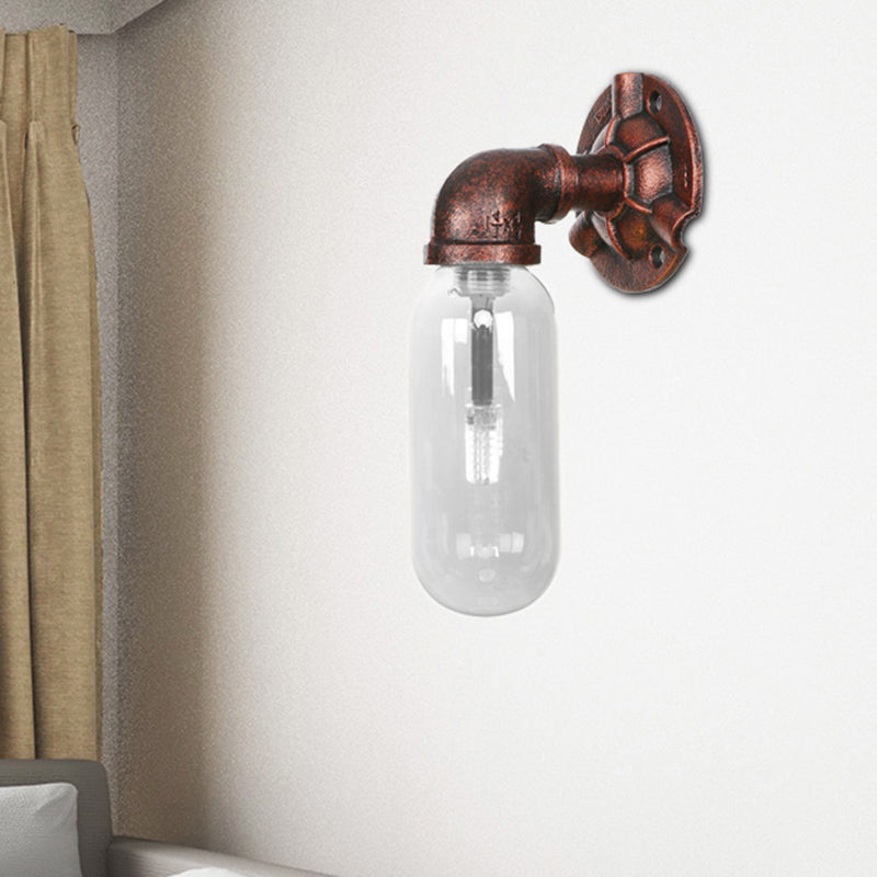 1 Glühbirne klare Glaswandbeleuchtung Industrie verwitterte Kupfer Oval Schlafzimmer Leuchte mit Rohrdesign