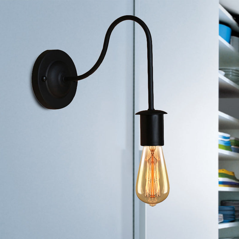 7 "/ 11" dia 1 Éclairage mural de tête vintage lampe murale en métal de bras en bouche vintage avec ampoule nue en noir