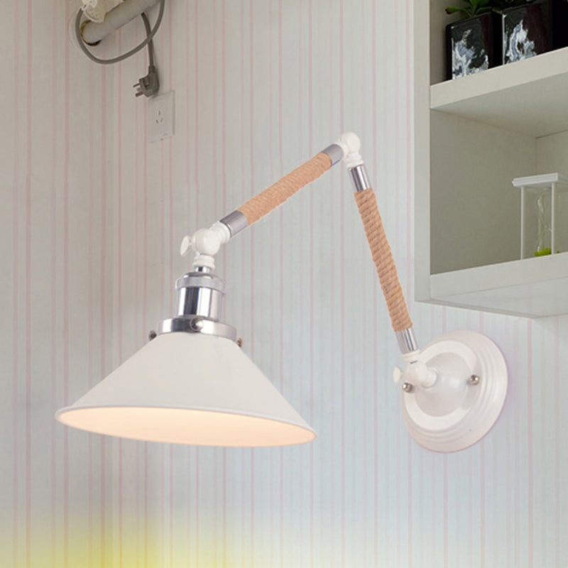 1 hoofd wijd uitlopende wandverlichting met zwaaitarm Vintage -stijl Wit metalen SCONCE LIMMUTE, 7 "/8" DIA DIA
