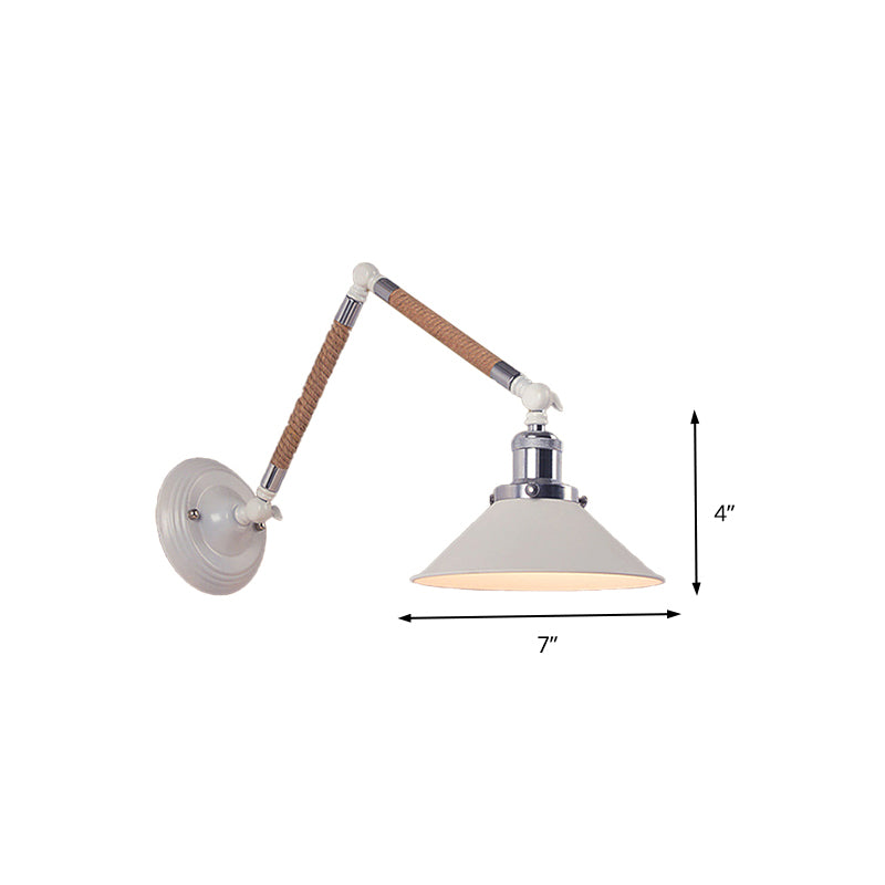 1 hoofd wijd uitlopende wandverlichting met zwaaitarm Vintage -stijl Wit metalen SCONCE LIMMUTE, 7 "/8" DIA DIA