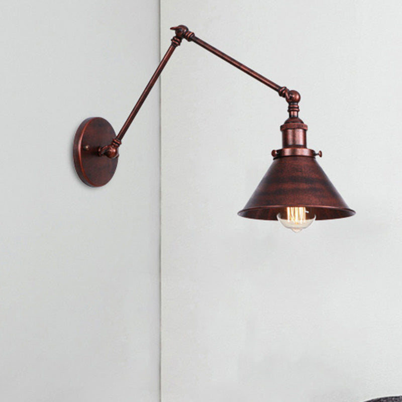 Conic Study Room Wall Sconce Industrial Metallic 1 Bulb Black/Brass Wall Lamp with Swing Arm