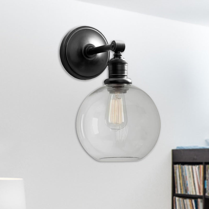 Metal Black/Chrome Sconce Light Globe/Cone 1-Light Industrial Wall Mounted Lighting for Bedroom