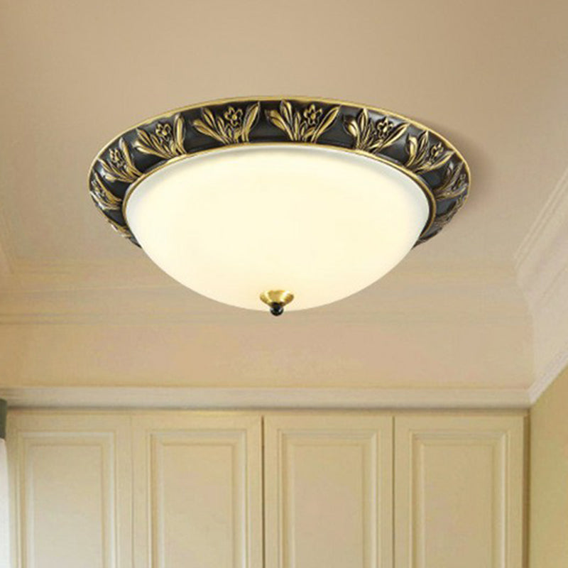 Opal Glass Bowl Flush Ceiling Light Vintage Living Room LED Flush Mount Lighting Fixture in Coffee