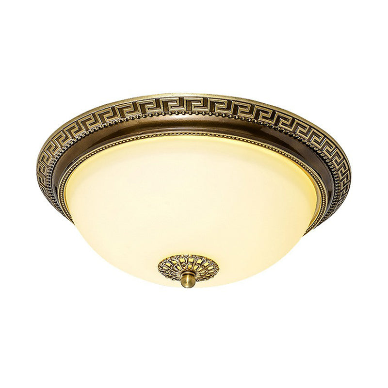 Bowl Shade Living Room LED Flush Light Rustic Cream Glass Brown Flush Ceiling Light Fixture