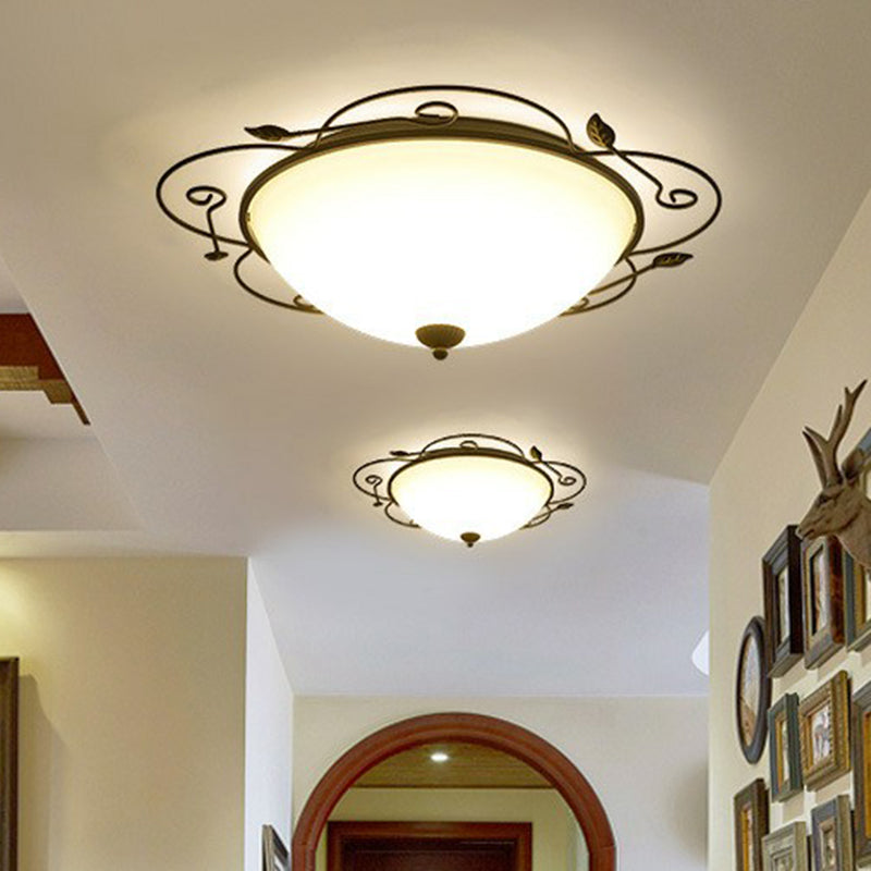 Plafonnier LED en forme de fleur en fer, éclairage classique pour chambre à coucher, avec bol, abat-jour en verre opale marron