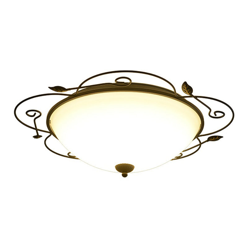 Plafonnier LED en forme de fleur en fer, éclairage classique pour chambre à coucher, avec bol, abat-jour en verre opale marron