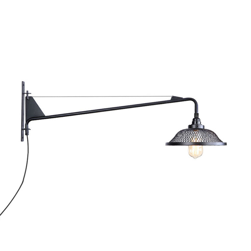 2 Light Metal Mesh Wall Lighting Industrial Black Dome Living Room Sconce Light Fixture