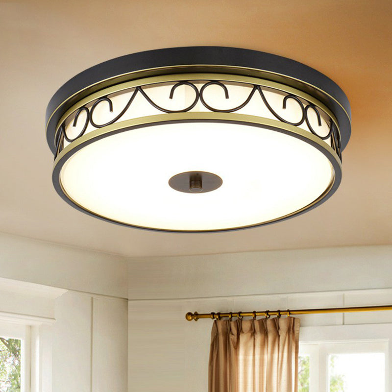 Round Shaped Cream Glass LED Flush Mount Traditional Bedroom Flushmount Ceiling Light in Brown