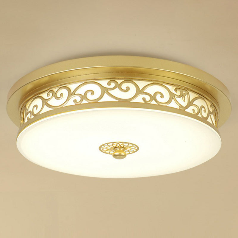Frost Glass Drum Shaped LED Flush Ceiling Light Vintage Living Room Flush Mount Lighting Fixture
