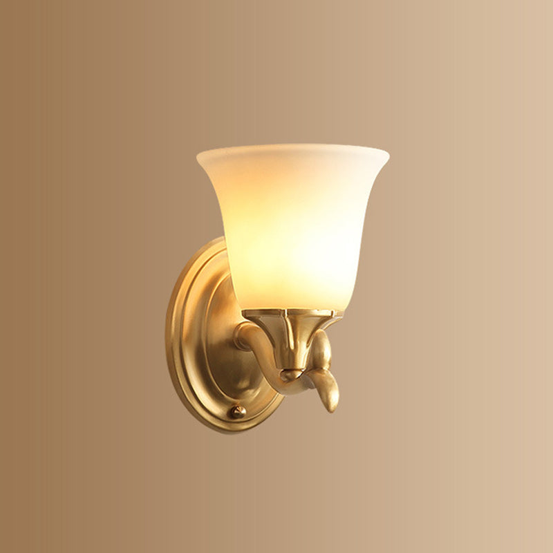 Bell Shaped Living Room Wall Lighting Retro Frosted Glass Gold Wall Mounted Light
