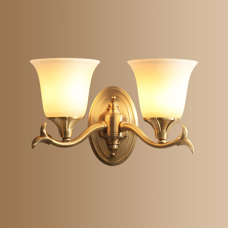Bell Shaped Living Room Wall Lighting Retro Frosted Glass Gold Wall Mounted Light