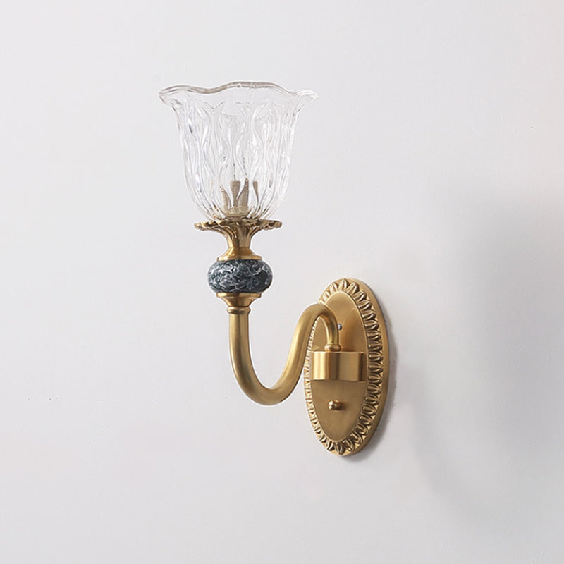 Ripple Glass Gold Wall Light Ruffled Classic Wall Mounted Light Fixture for Corridor